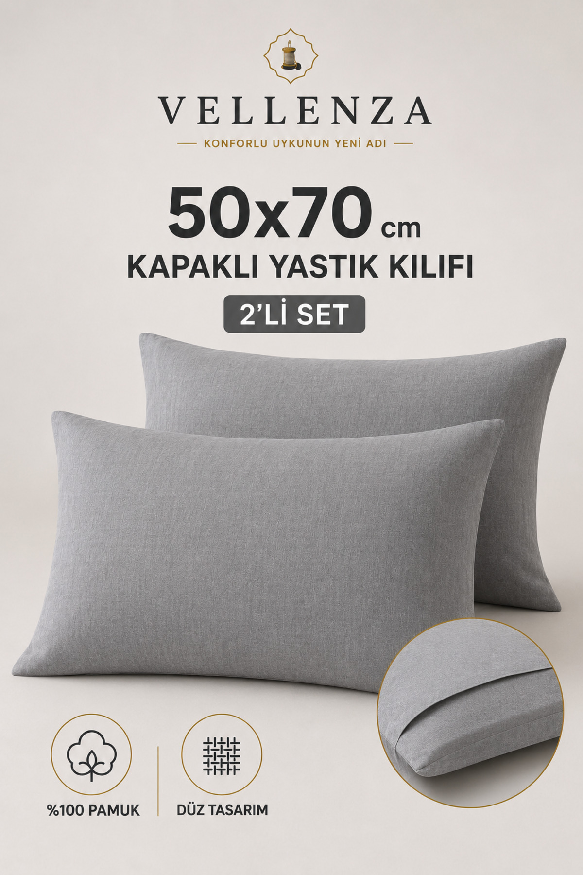 2'li Yastık Kılıfı 50x70 cm — Pamuk Polyester - Görsel 2