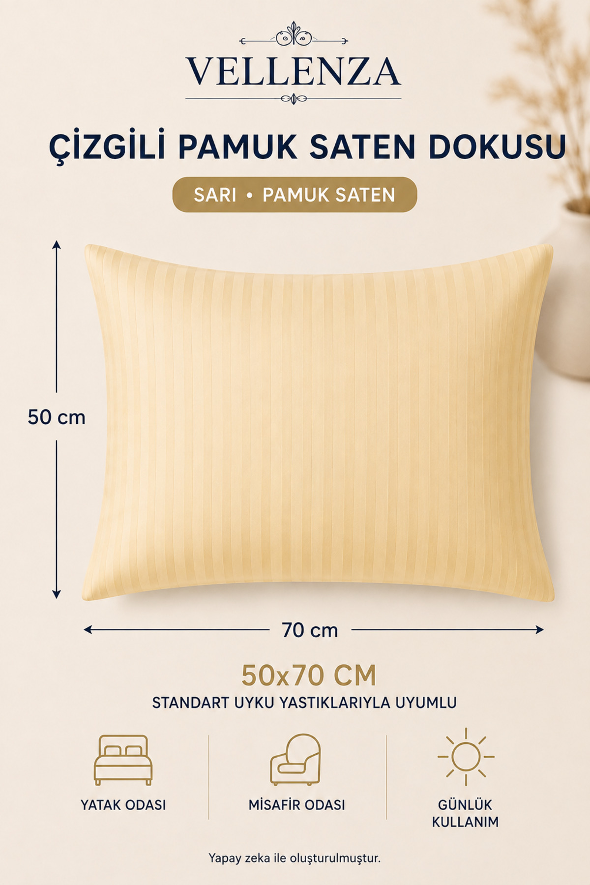 2'li Pamuk Saten Yastık Kılıfı 50x70 cm - Görsel 5