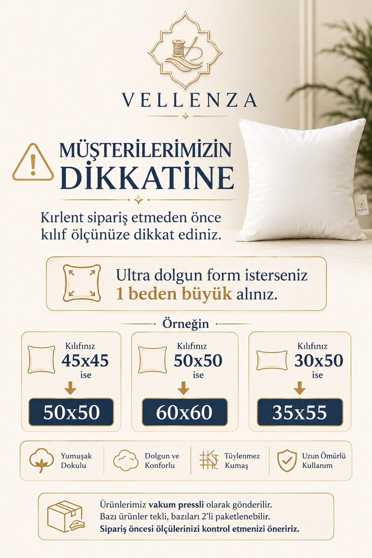 Kare Kırlent İçi Dolgu Yastık — Silikon Elyaf - Görsel 5