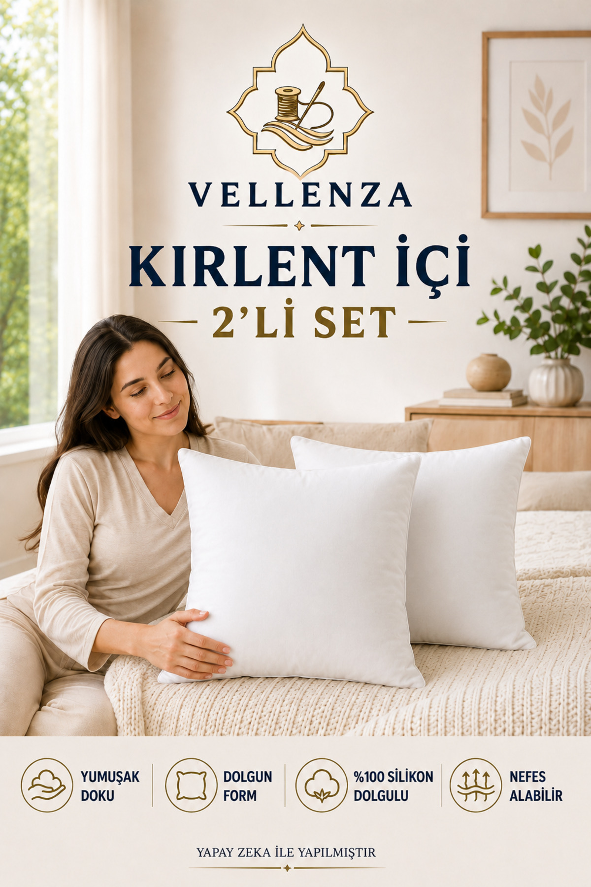 Kare Kırlent İçi Dolgu Yastık — Silikon Elyaf - Görsel 7