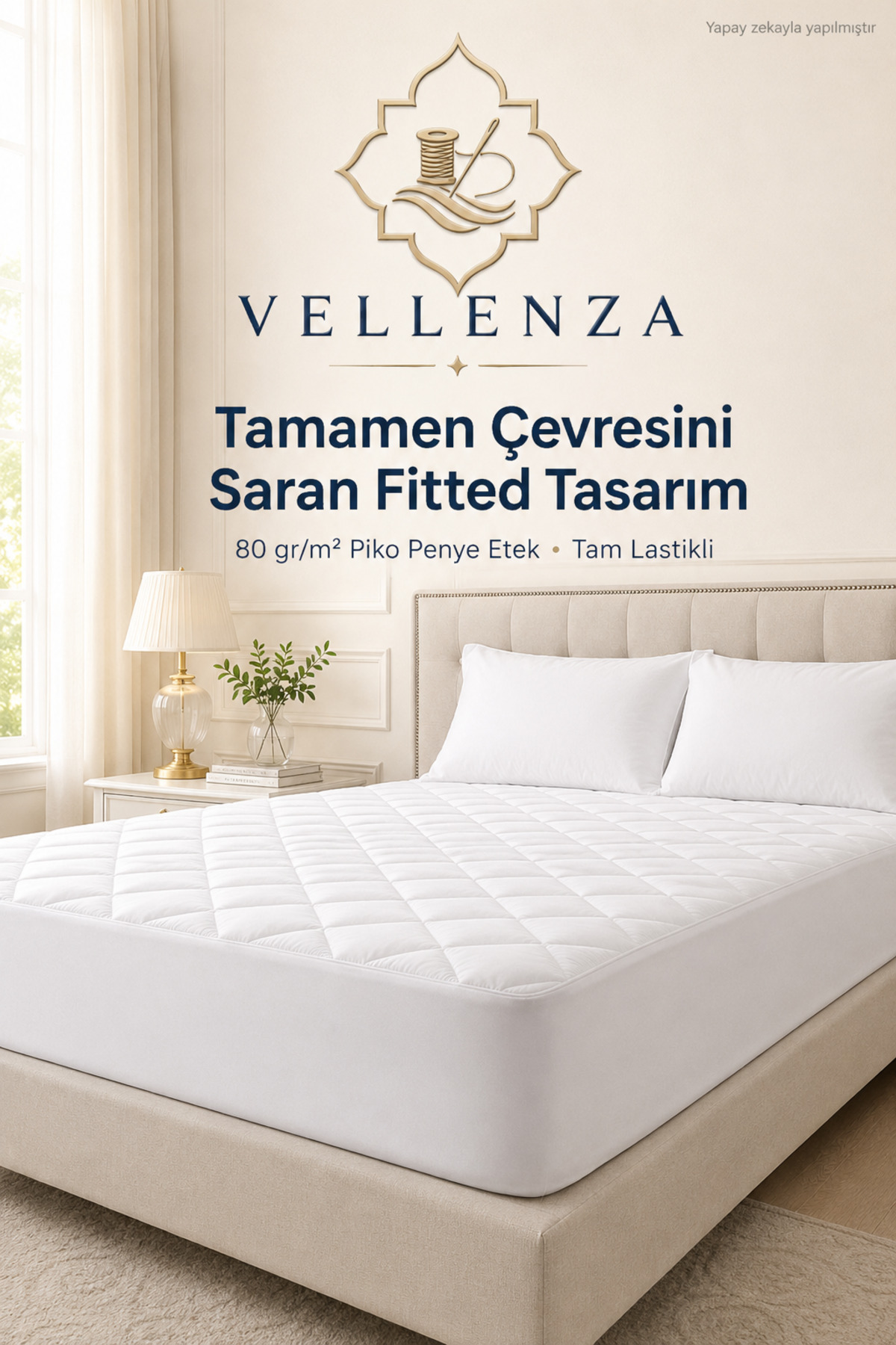 Sıvı Geçirmez Yatak Alezi — Kapitoneli, Tam Lastikli