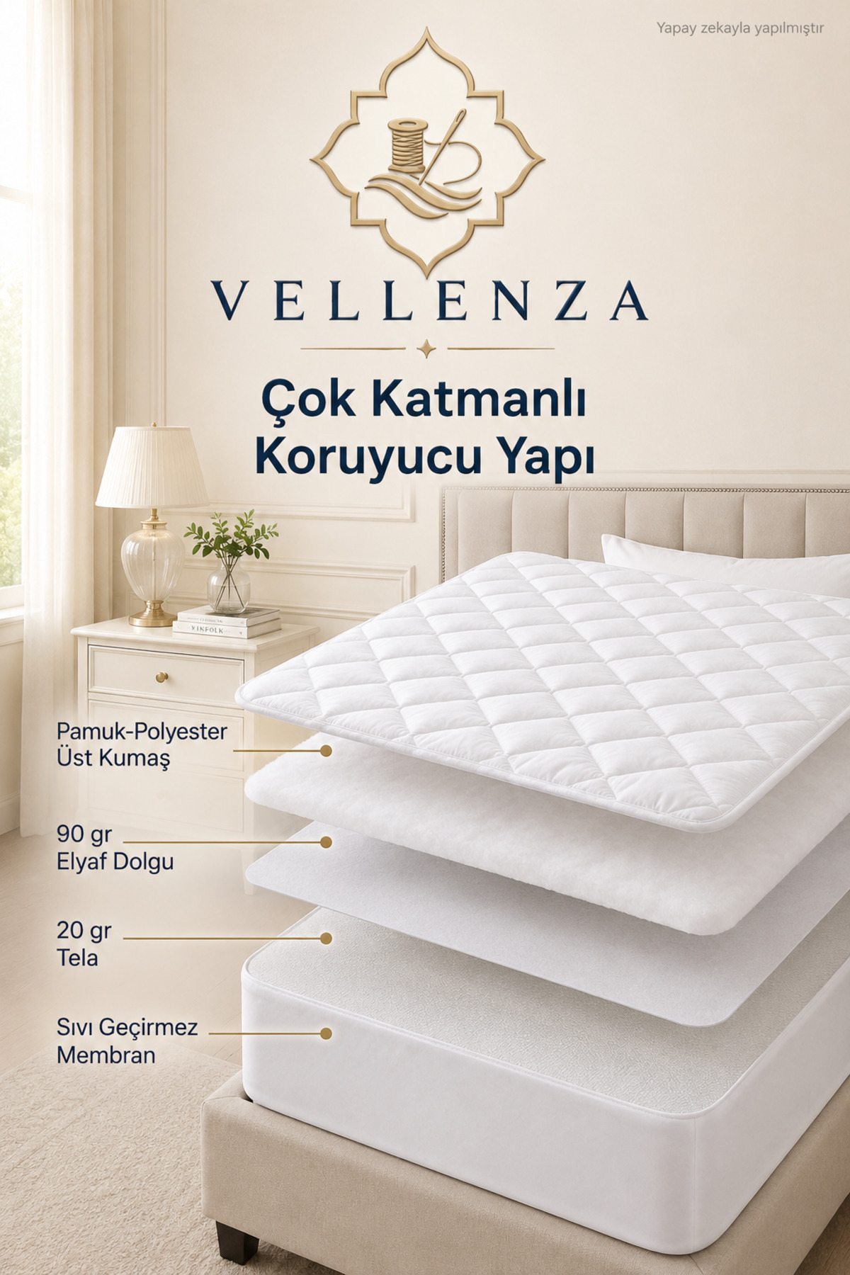Sıvı Geçirmez Yatak Alezi — Kapitoneli, Tam Lastikli - Görsel 3