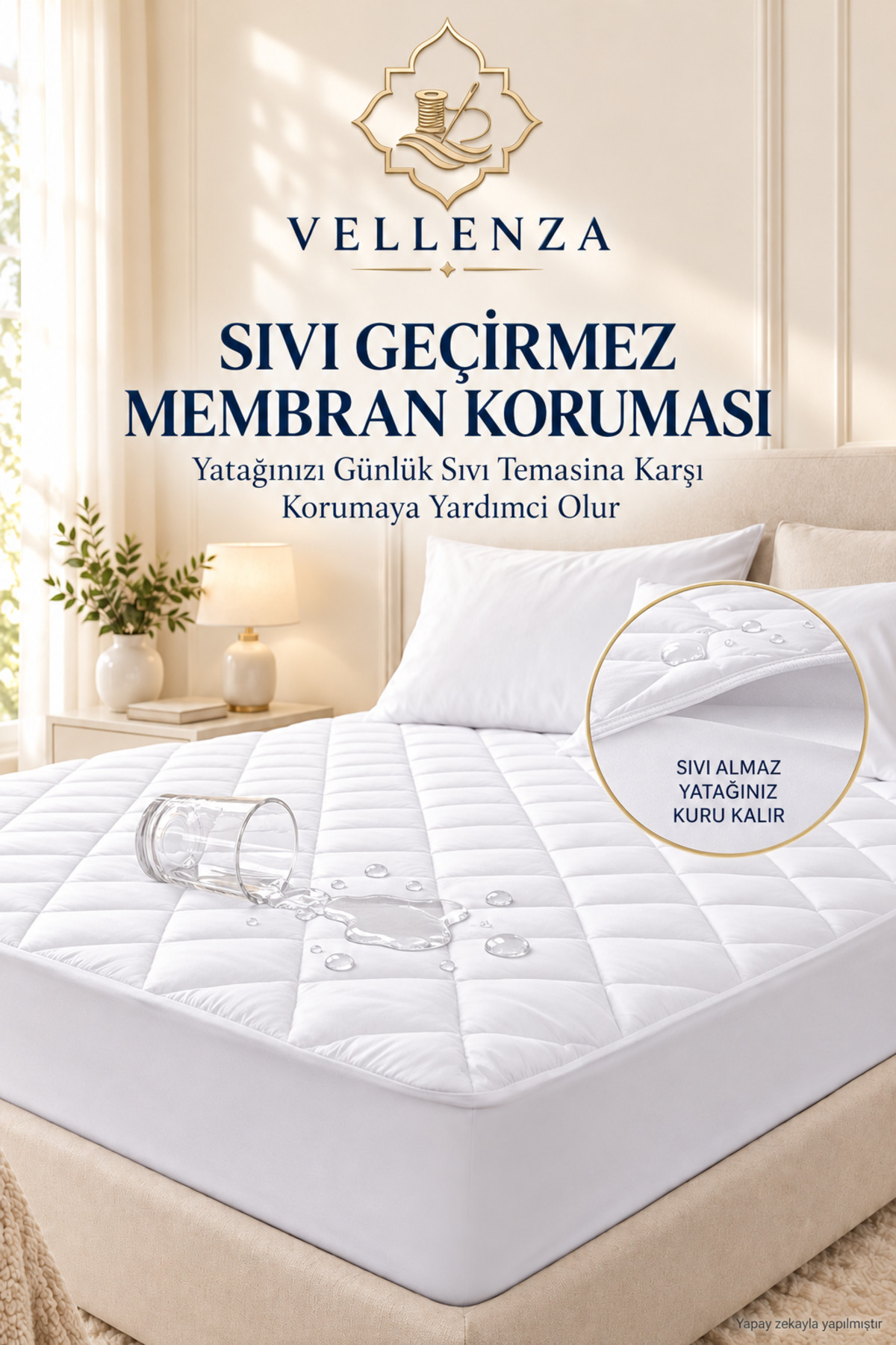 Sıvı Geçirmez Yatak Alezi — Kapitoneli, Tam Lastikli - Görsel 6